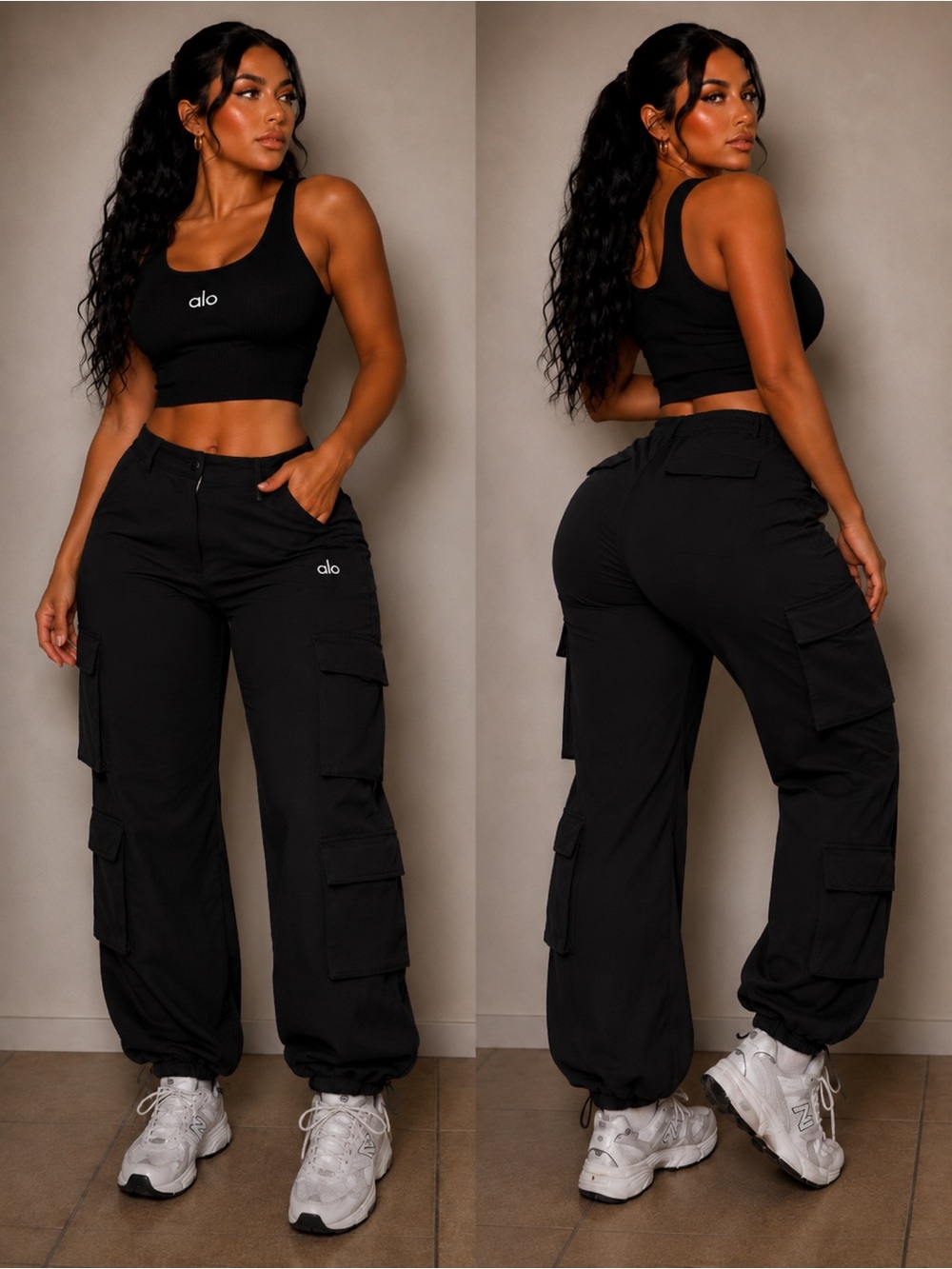 Black Cargo Pants & Tank Top 2 Piece Set